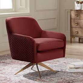 Image1 of Ames Quilted Wine Velvet Swivel Chair