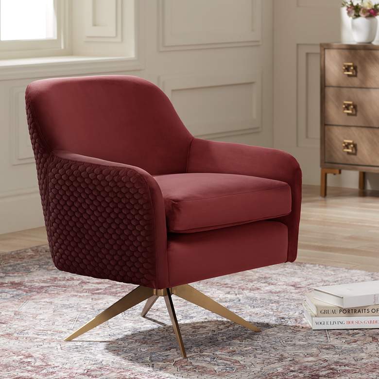 Image 1 Ames Quilted Wine Velvet Swivel Chair