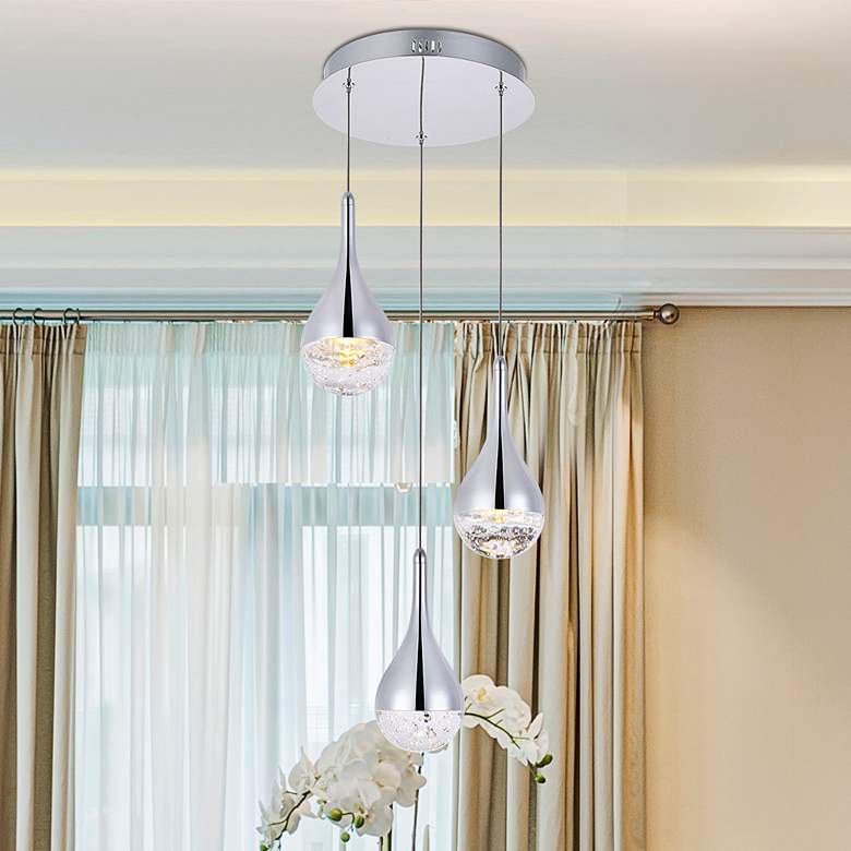 Image 2 Amherst 12" Wide Chrome Teardrop LED Multi-Light Pendant