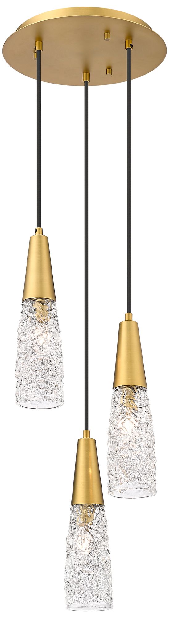 Amherst Brook 3 Light 10" Cord Hung Multi Pendant Brushed Brass Clear Shade