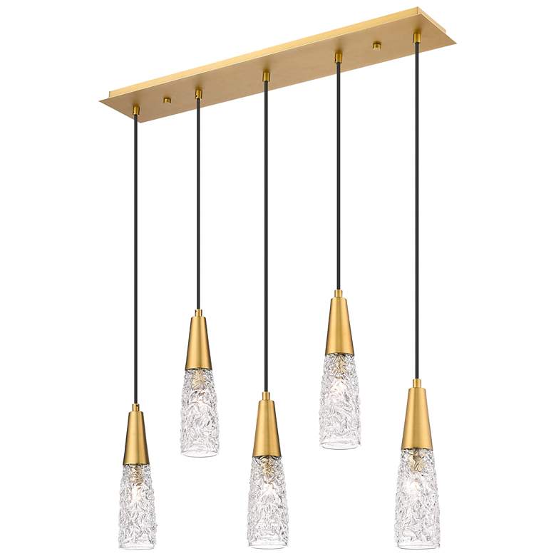 Image 1 Amherst Brook 5 Light 33" Cord Hung Island Light Brushed Brass Clear Shade