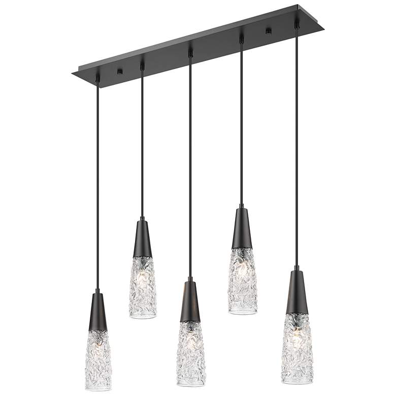 Image 1 Amherst Brook 5 Light 33" Cord Hung Island Light Matte Black Clear Shade