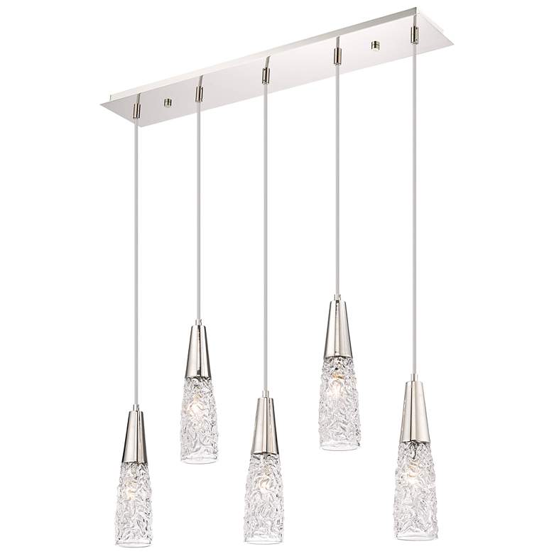 Image 1 Amherst Brook 5 Light 33" Cord Hung Island Light Nickel Clear Shade