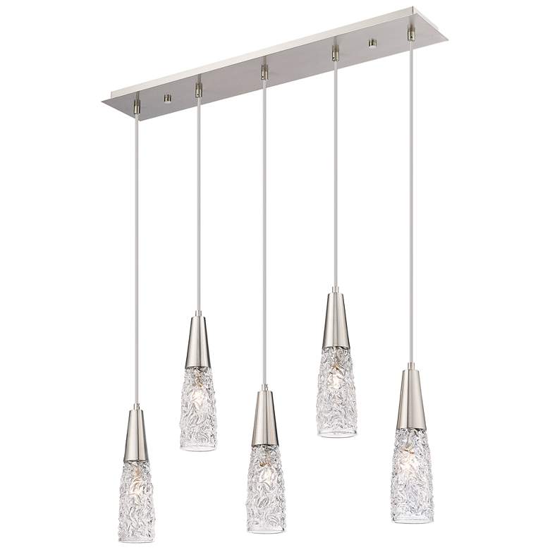 Image 1 Amherst Brook 5 Light 33" Cord Hung Island Light Satin Nickel Clear Shade