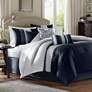 Amherst Navy White Striped 7-Piece Queen Comforter Bed Set