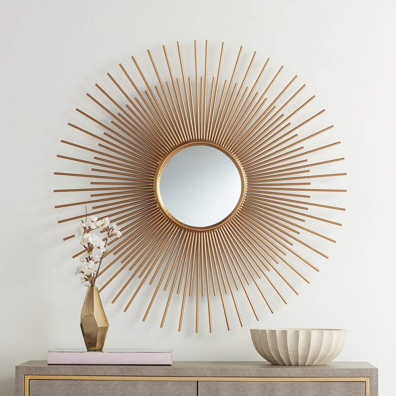 Image 1 Amia Gold Leaf 31 inch Round Sunburst Wall Mirror