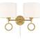 Amidon Antique Brass Drop Ring Plug-In 2-Light Wall Lamp
