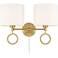 Amidon Antique Brass Drop Ring Plug-In 2-Light Wall Lamp