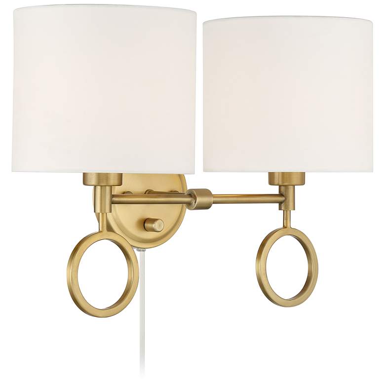 Amidon Antique Brass Drop Ring Plug-In 2-Light Wall Lamp more views