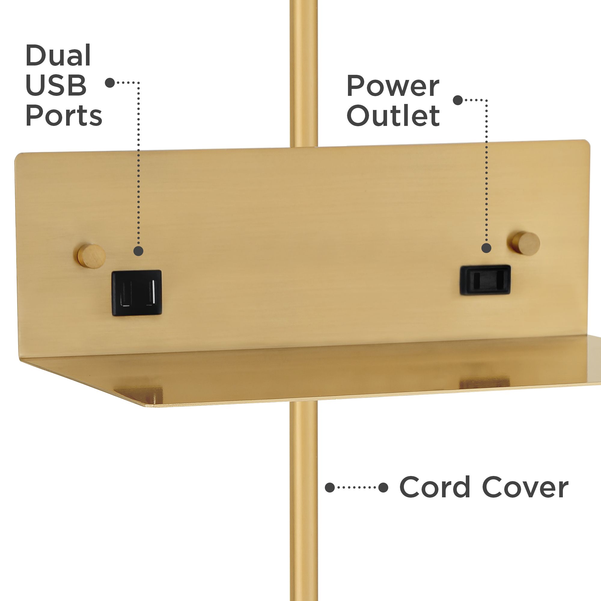 Amidon Warm Brass Drop Ring PlugIn Wall Lamp with USBOutlet Wall