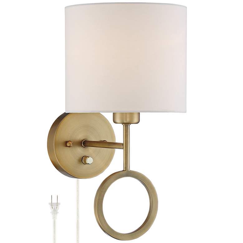 Image 2 Amidon Warm Brass Drop Ring Plug-In Wall Lamp
