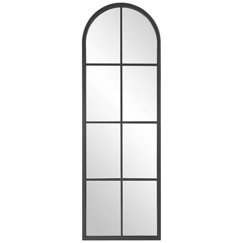 Amiel Satin Black 16 1/2&quot; x 50&quot; Arch Window Pane Wall Mirror