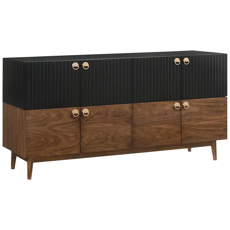 Image 2 Amigo 67" Wide Mid-Century Black and Walnut 8-Door Buffet