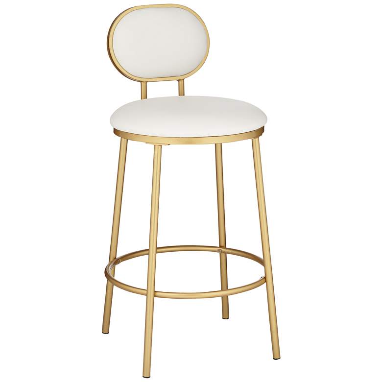 Image 2 Amir Gold Metal and White Faux Leather Barstool