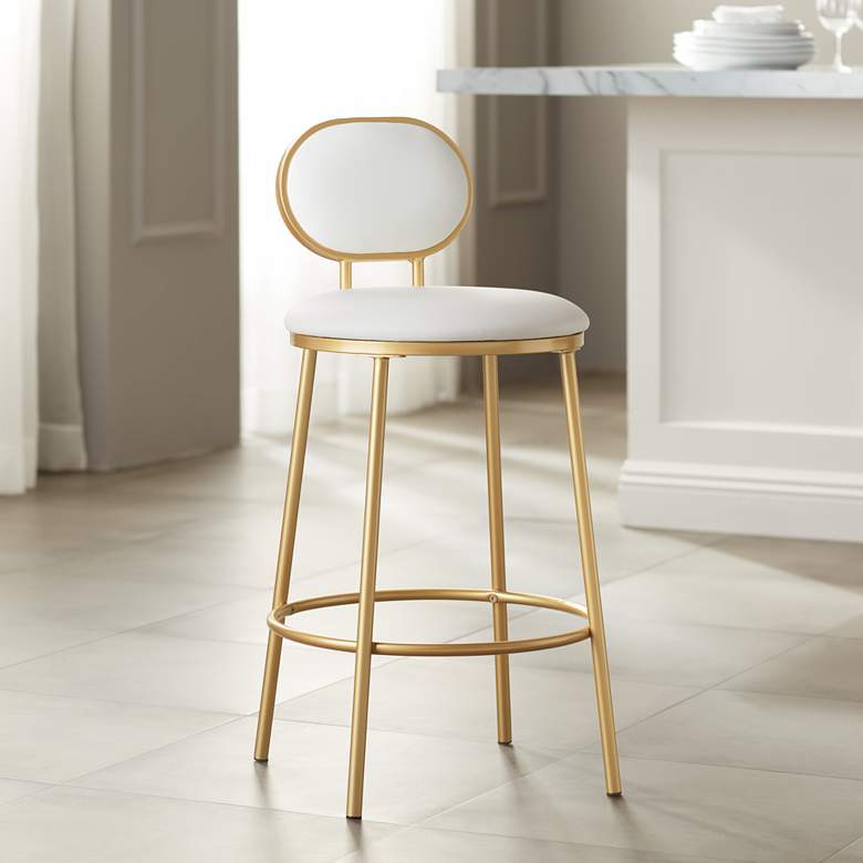 Image 1 Amir Gold Metal and White Faux Leather Barstool