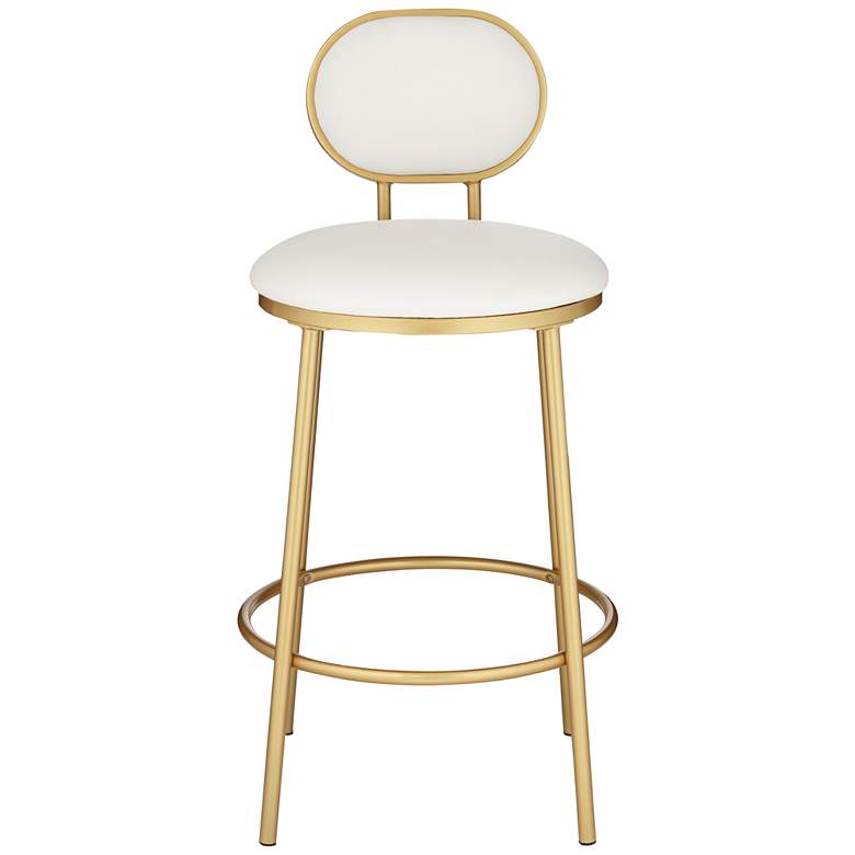 Image 7 Amir Gold Metal and White Faux Leather Barstool more views