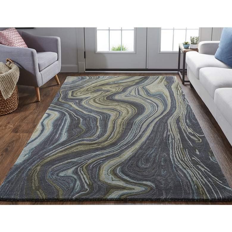 Image 1 Amira AMI8631 5'x8' Olive Green and Gray Marble Area Rug