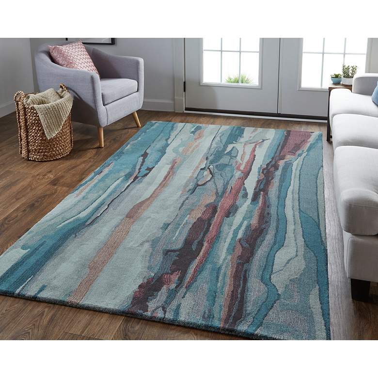 Image 1 Amira AMI8634 5'x8' Blue and Red Watercolor Area Rug