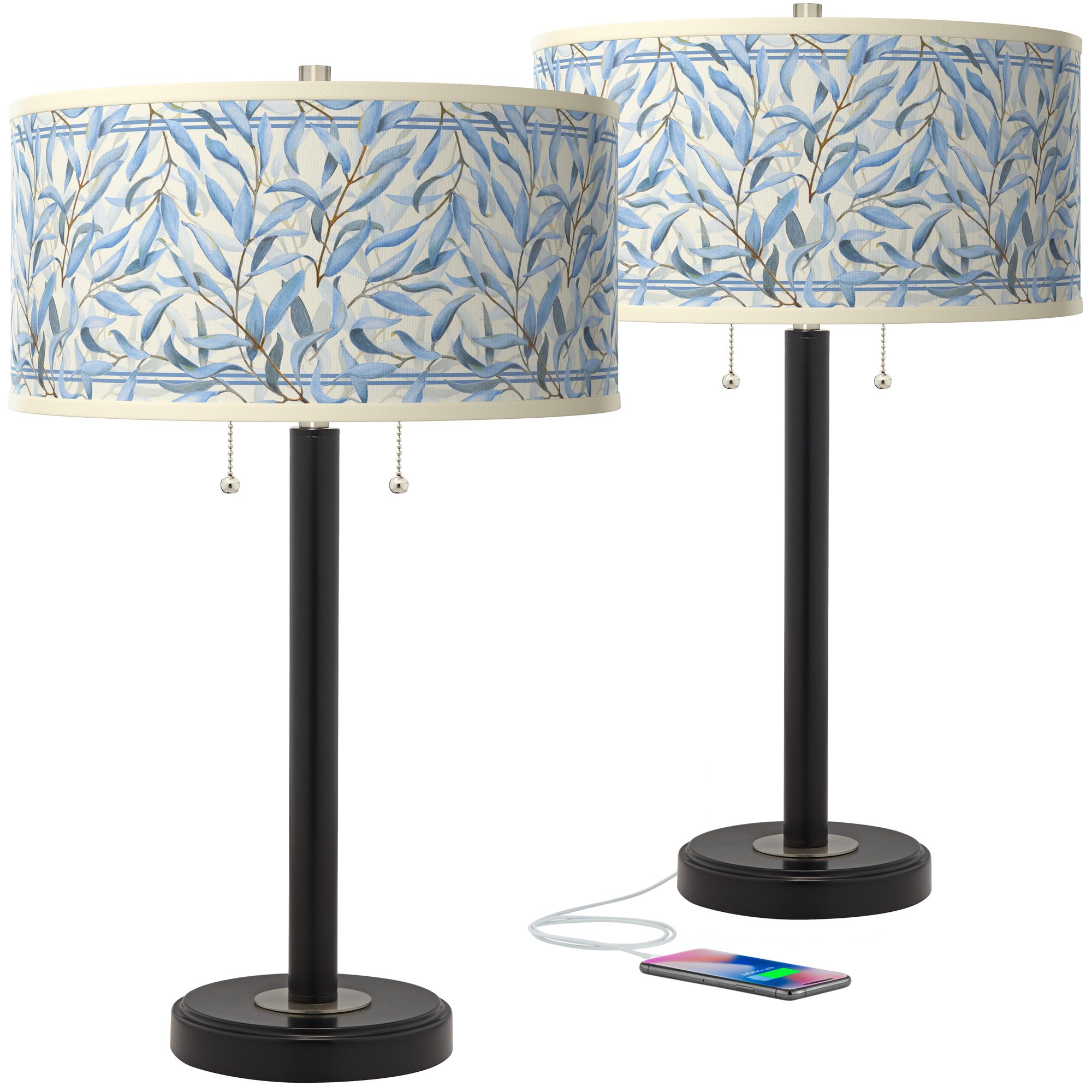 Image Amity Arturo Black Bronze USB Table Lamps Set of 2