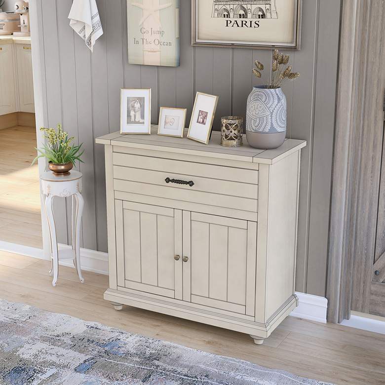Image 1 Ammidown 32 inch Wide Antique White Wood 2-Door Accent Cabinet 