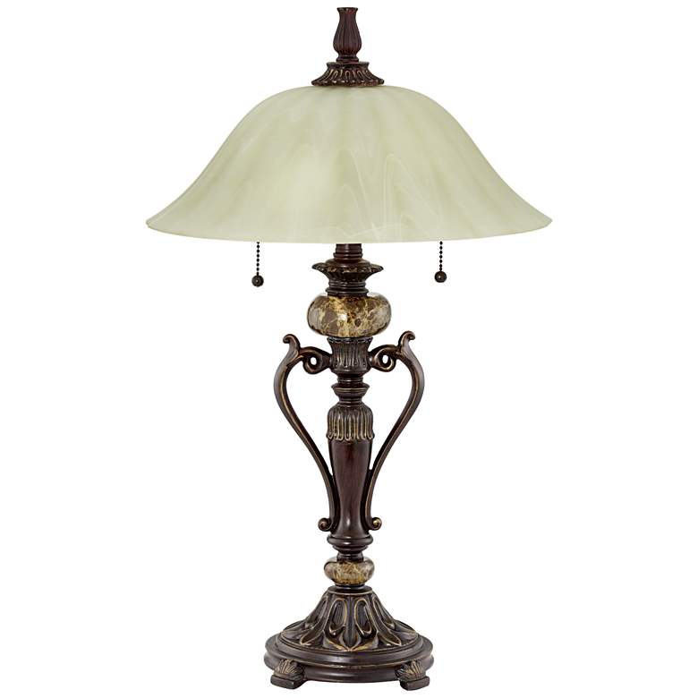 Amor Bronze Glass Shade Accent Table Lamp with Table Top Dimmer