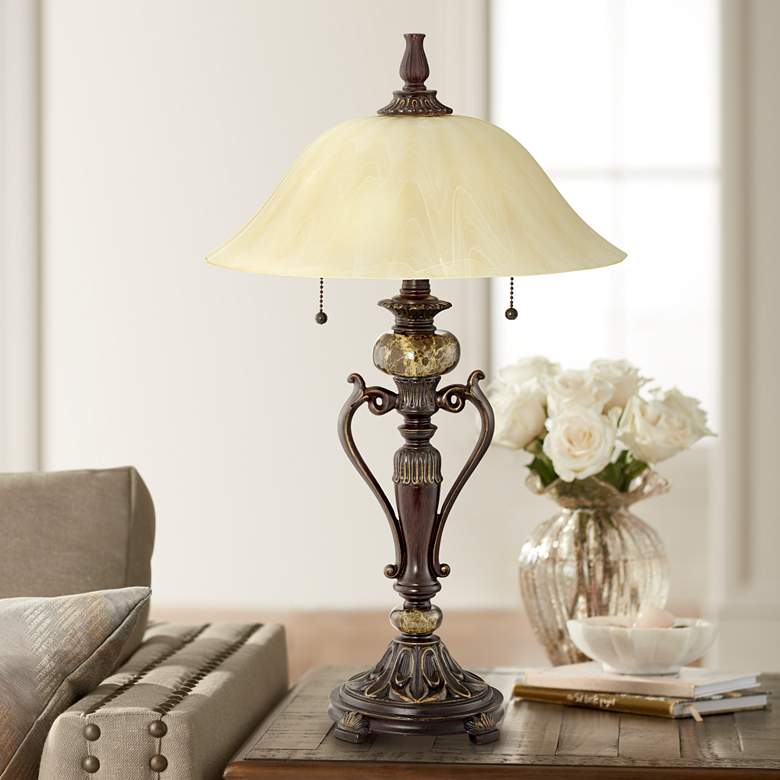 Image 1 Amor Glass Accent Table Lamp in Bronze with 17W LED Bulbs