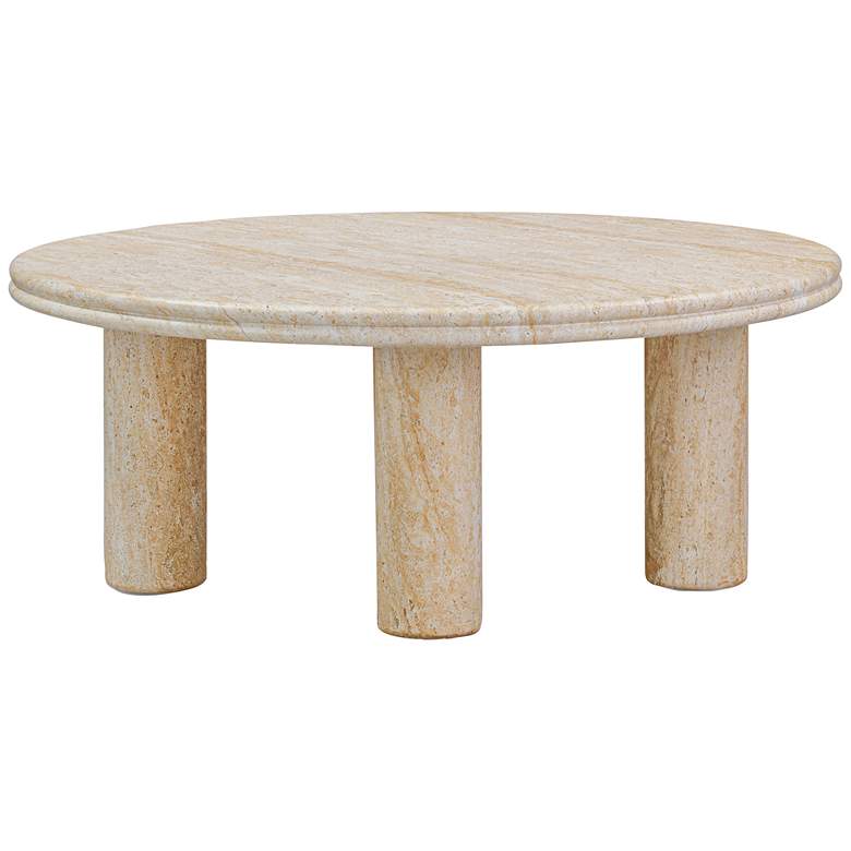 Image 1 Amora 32" Wide Faux Travertine Round Accent Table
