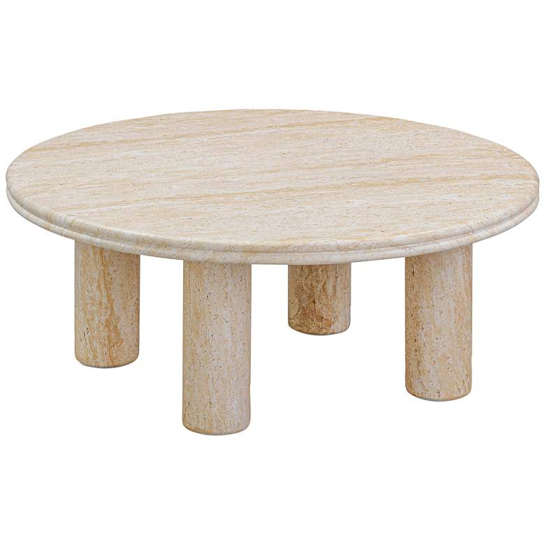 Image 4 Amora 32" Wide Faux Travertine Round Accent Table more views