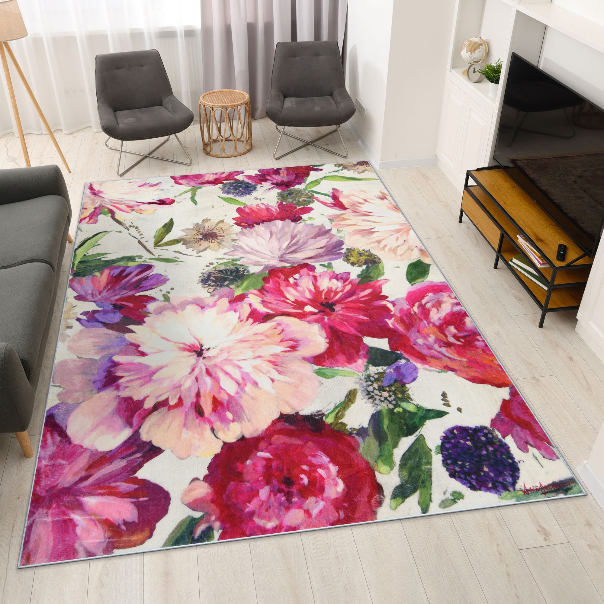 Image 2 Amoroso A 8'x10'Hand Washable Flowers power-loomed Art Area Rug more views