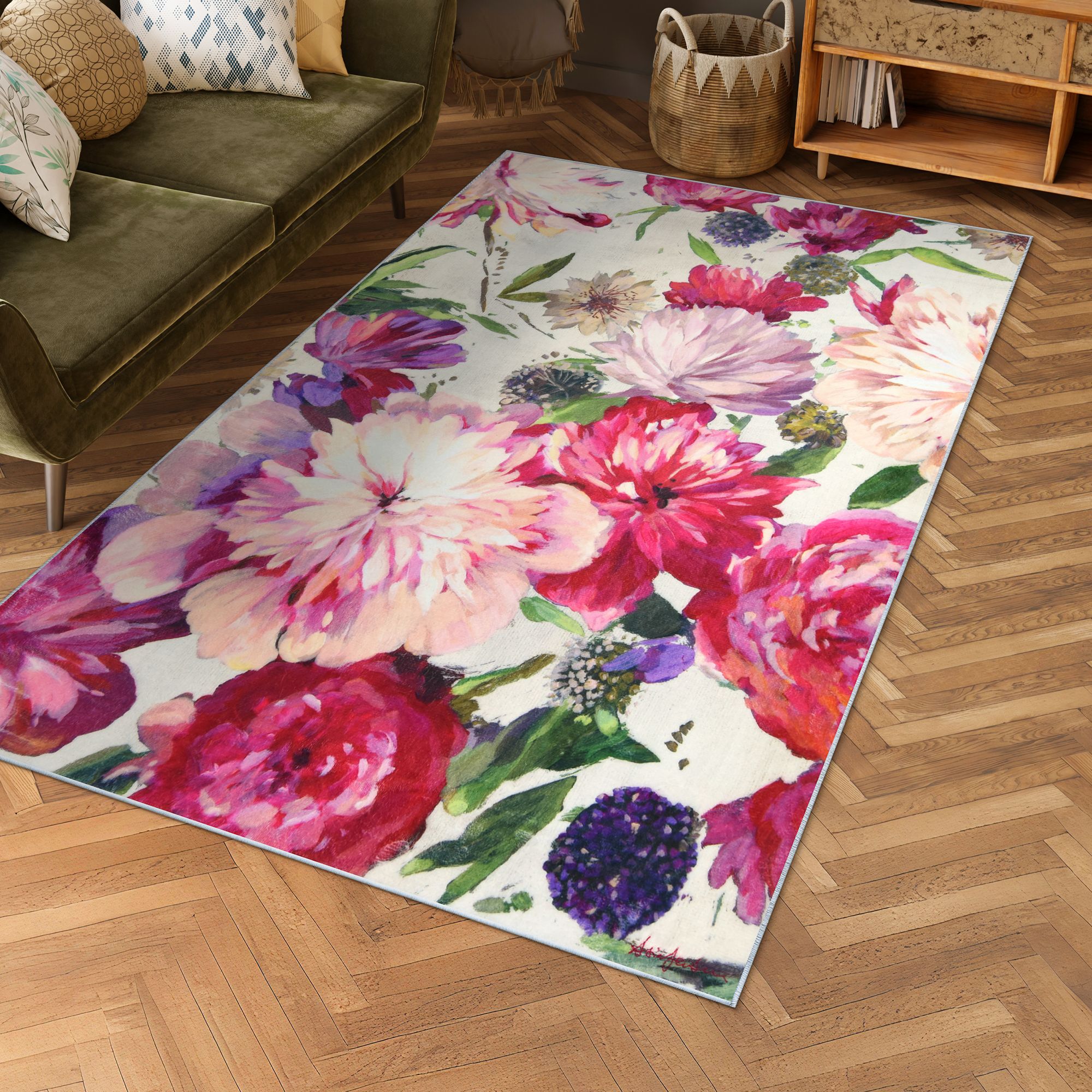 Image 2 Amoroso B 5'x8'Hand Washable Flowers Power-loomed Art Area Rug more views
