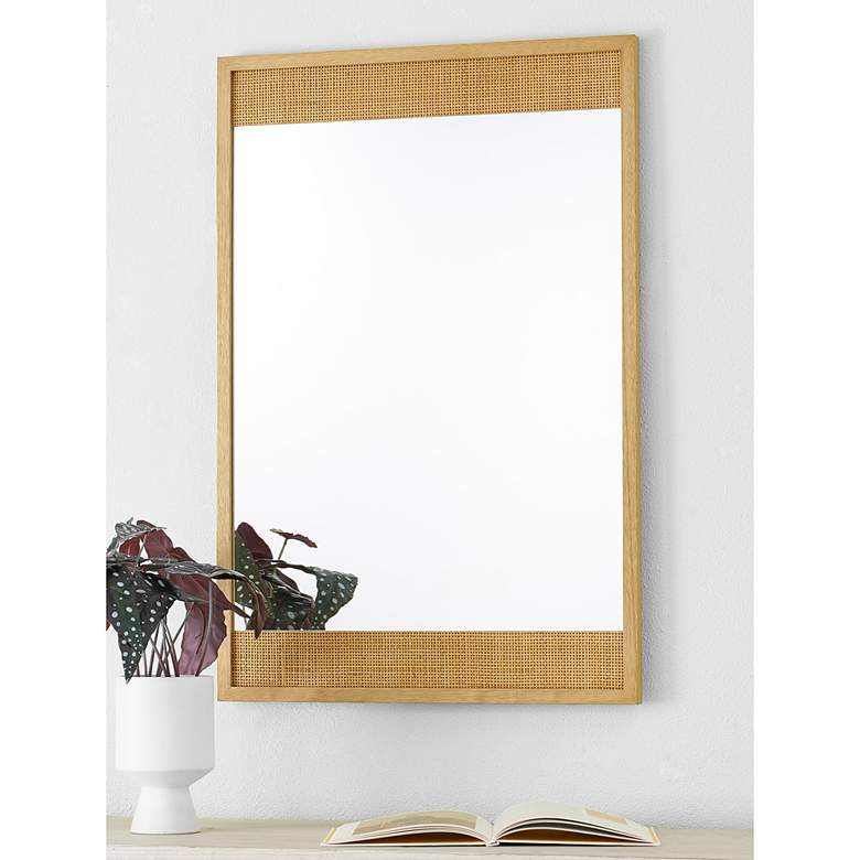 Image 1 Ampato Natural Rattan 24" x 36" Rectangular Veneer Wall Mirror