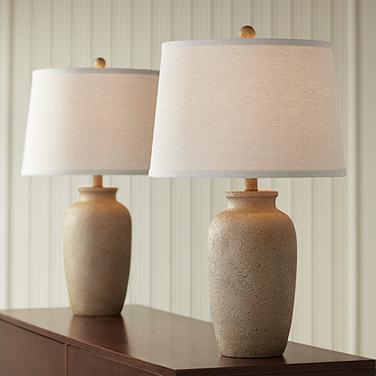 Amphora 25 1/4" Beige Oatmeal Rustic Coastal Table Lamps Set of 2