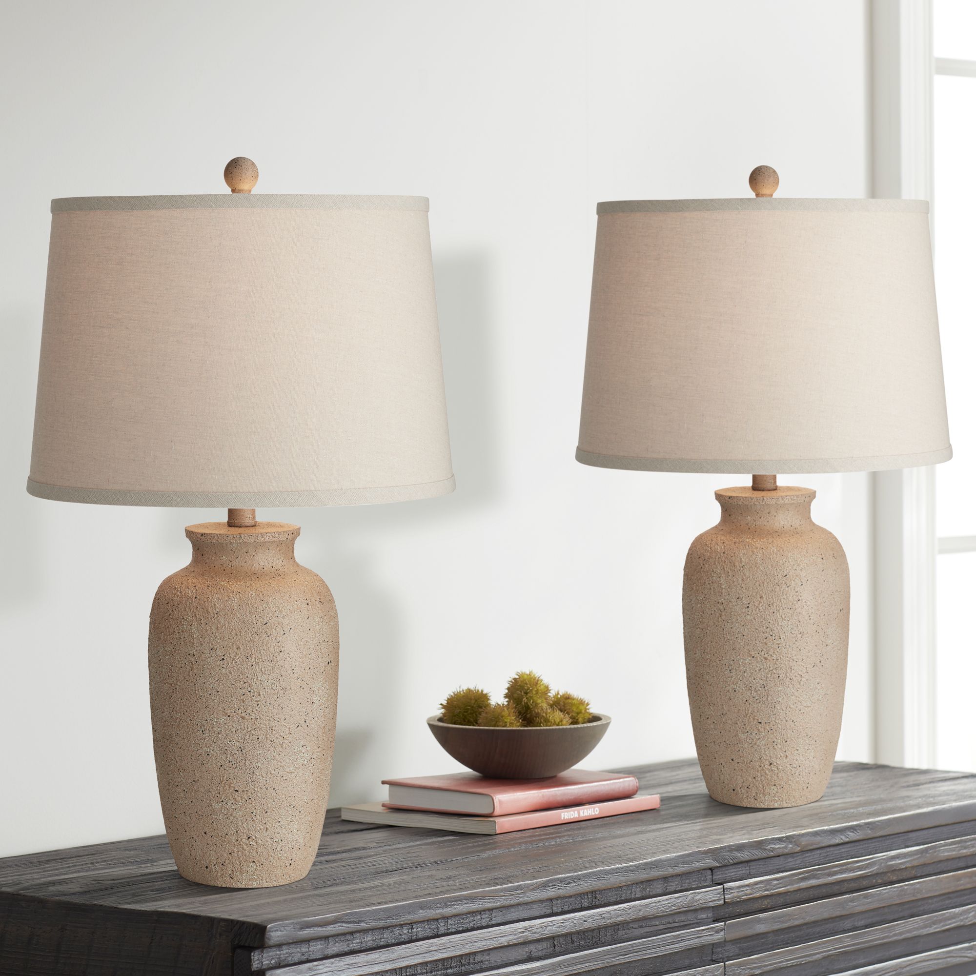Amphora 25 1/4" Beige Oatmeal Rustic Coastal Table Lamps Set of 2