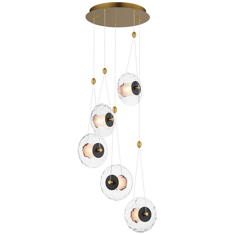 Image 2 Amulet 5-Light LED Pendant Black / Natural Aged Brass