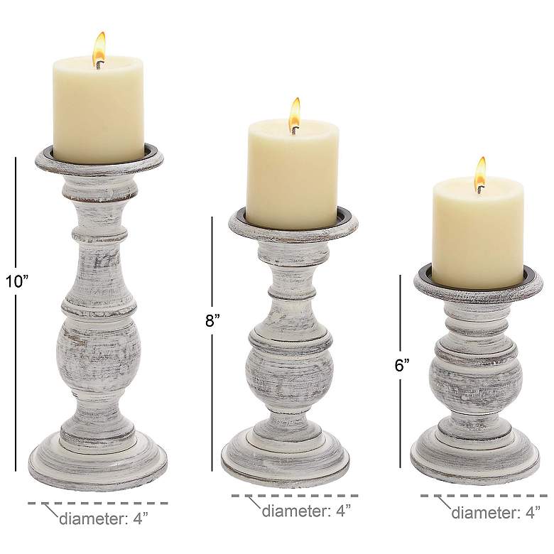 Image 5 Anacapa Distressed White Wood Pillar Candle Holders Set of 3 more views