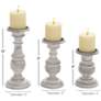 Anacapa Distressed White Wood Pillar Candle Holders Set of 3