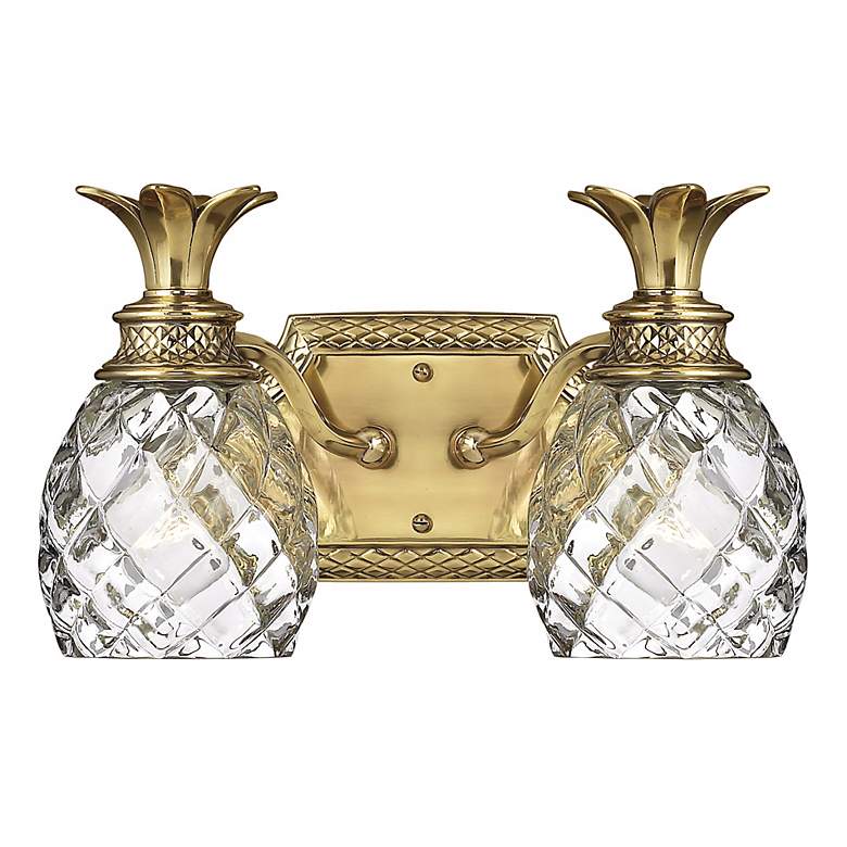 Image 2 Anana Plantation 13 1/2" Brass and Pineapple Glass 2-Light Bath Light