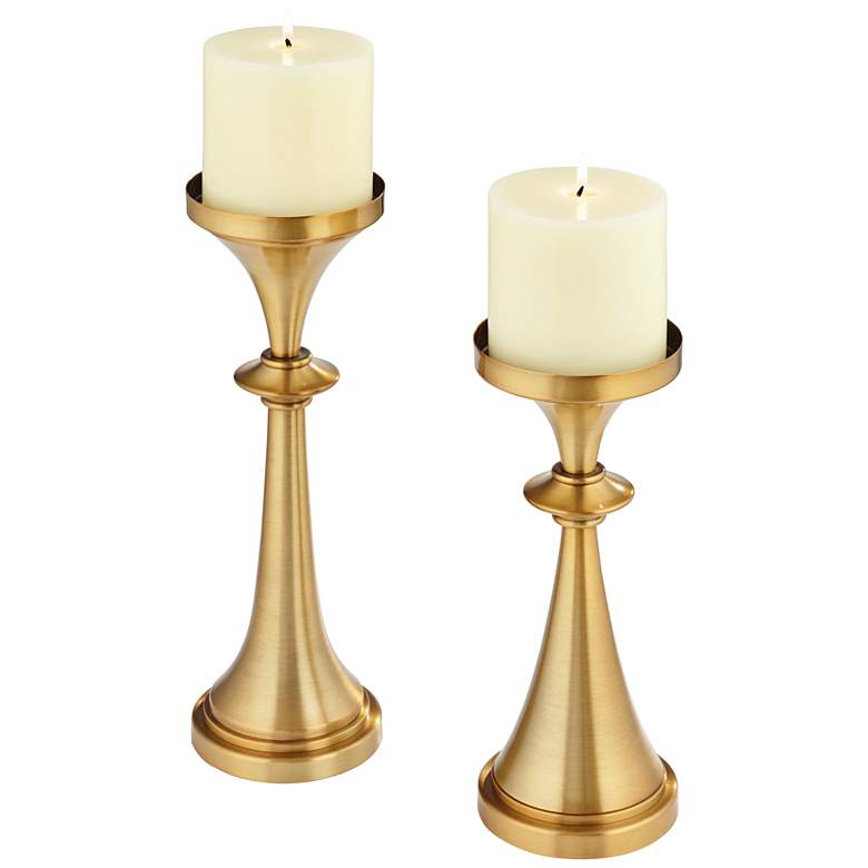 Image 7 Anapali Warm Brass Spun Metal Pillar Candle Holders Set of 2 more views