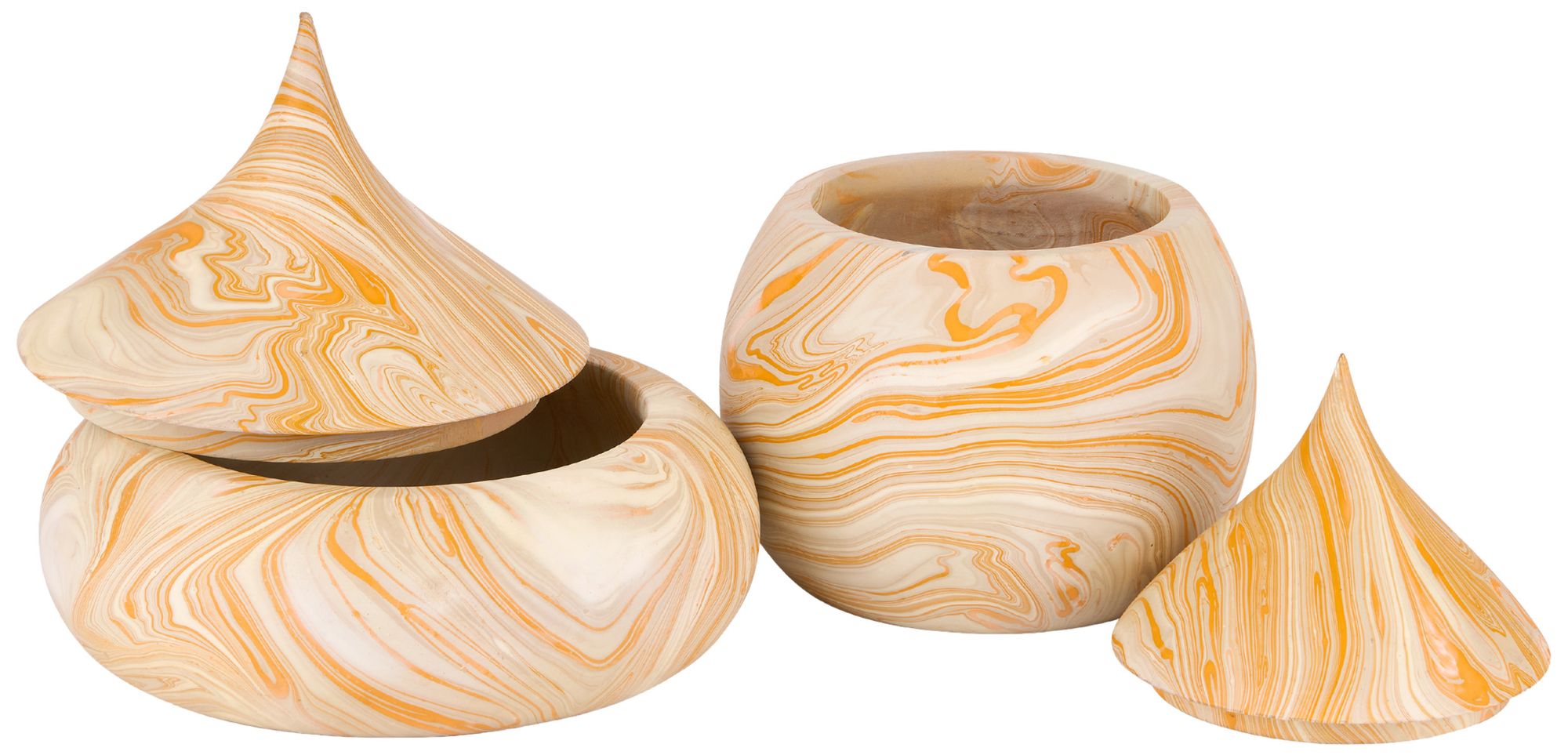 Image 4 Anasi Marbleized Yellow Round Box - Set of 2 more views