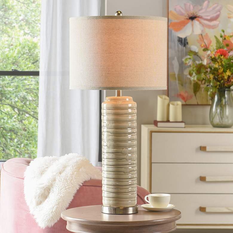 Image 1 Anastasia Ivory Glazed Texture Ceramic Table Lamp