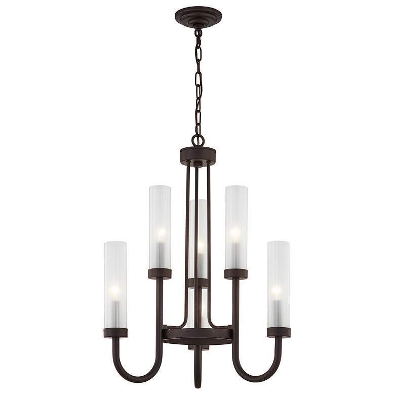 Image 1 Anchor 22 inch Chandelier - Dark Bronze - Clear Frosted Shade