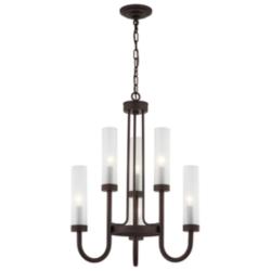 Anchor 22&quot; Chandelier - Dark Bronze - Clear Frosted Shade
