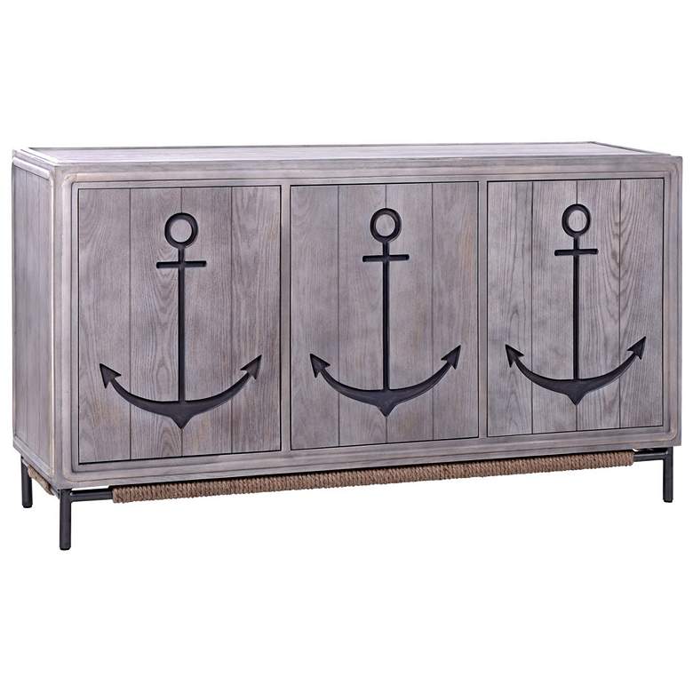 Image 1 Anchor Gray Wash Three Door Sideboard with Metal Base Accent