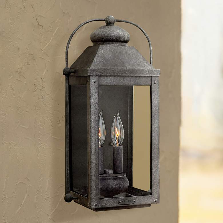 Image 1 Anchorage 9 1/4 inchW Aged Zinc Two Candle Outdoor Wall Light