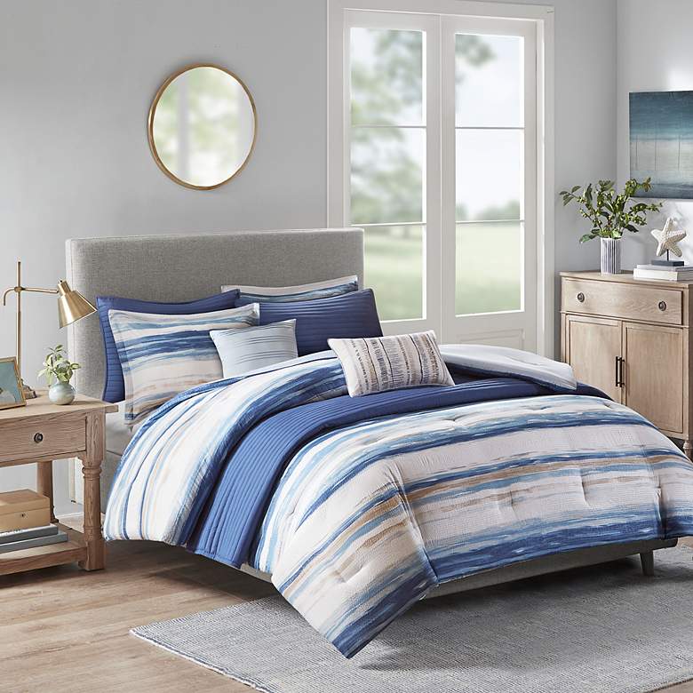 Image 1 Anchorage Blue 8-Piece Full/Queen Comforter and Quilt Set