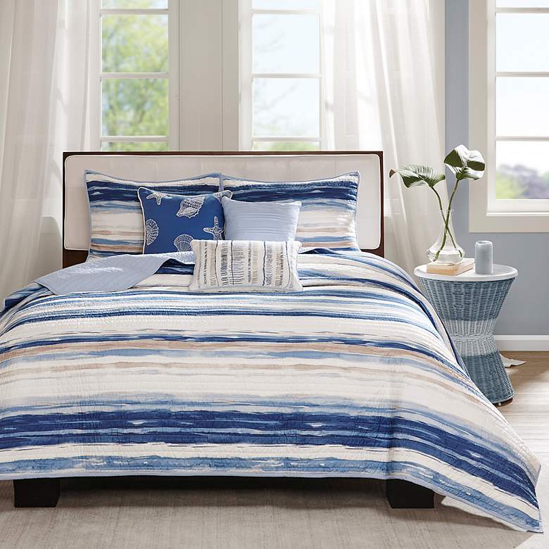 Image 1 Anchorage Blue White 6-Piece Full/Queen Coverlet Set