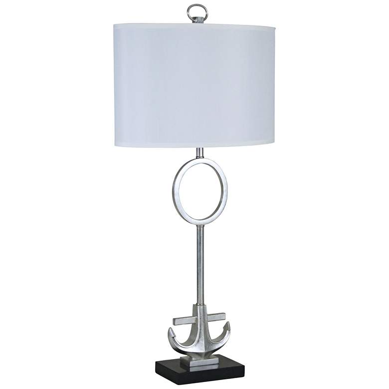 Image 1 Anchored Silver Leaf Metal and Marble Table Lamp