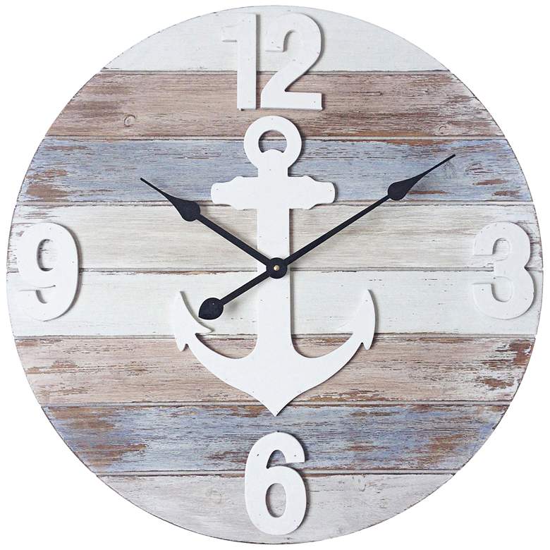 Image 1 Anchors Away 23 3/4 inch Round Wood Wall Clock