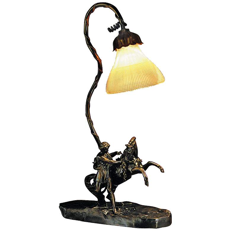 Image 1 Ancient Cavalite Victoria Glass Shade Bronze Table Lamp