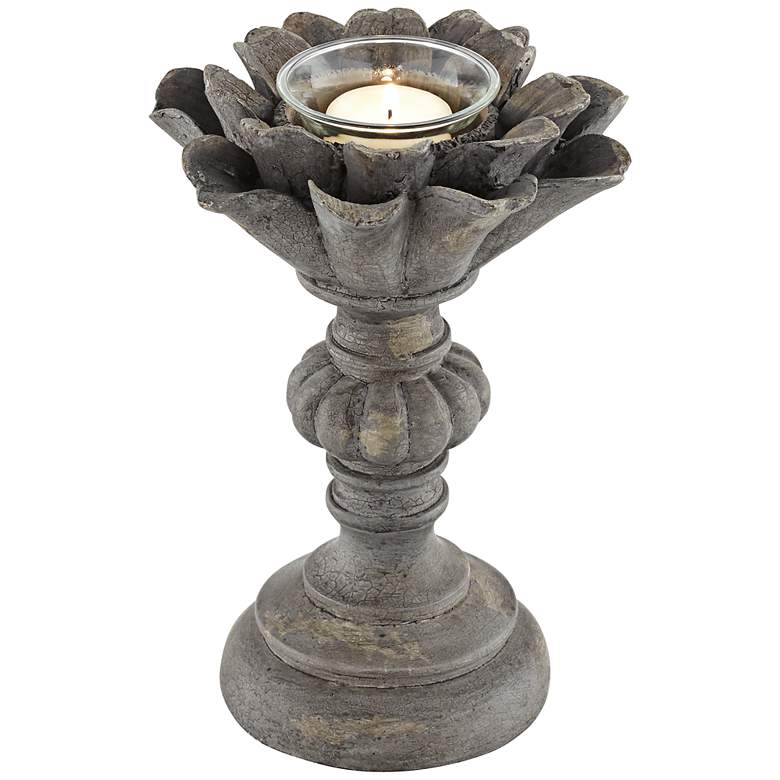 Image 1 Ancient Flower Small Gray Wash Sculpted Votive Candle Holder